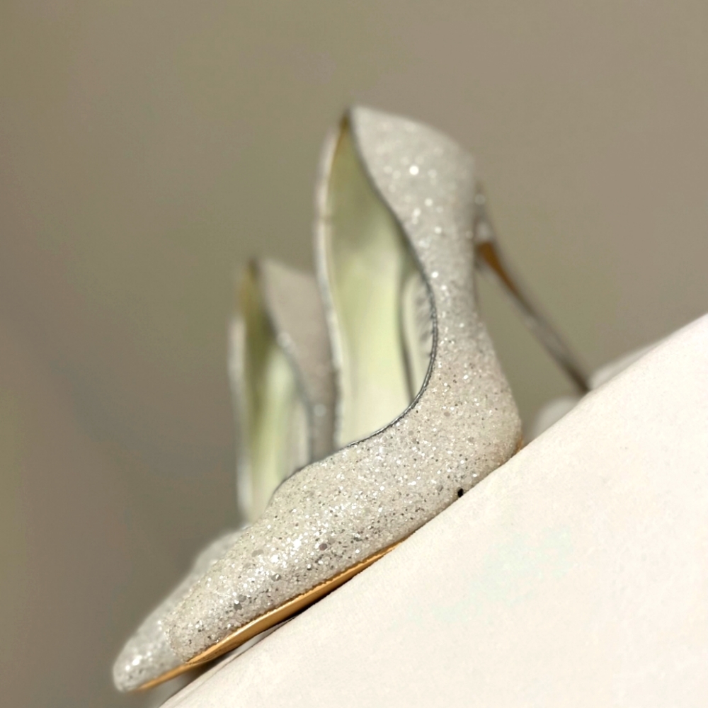 Women Glitter White stilettos heels